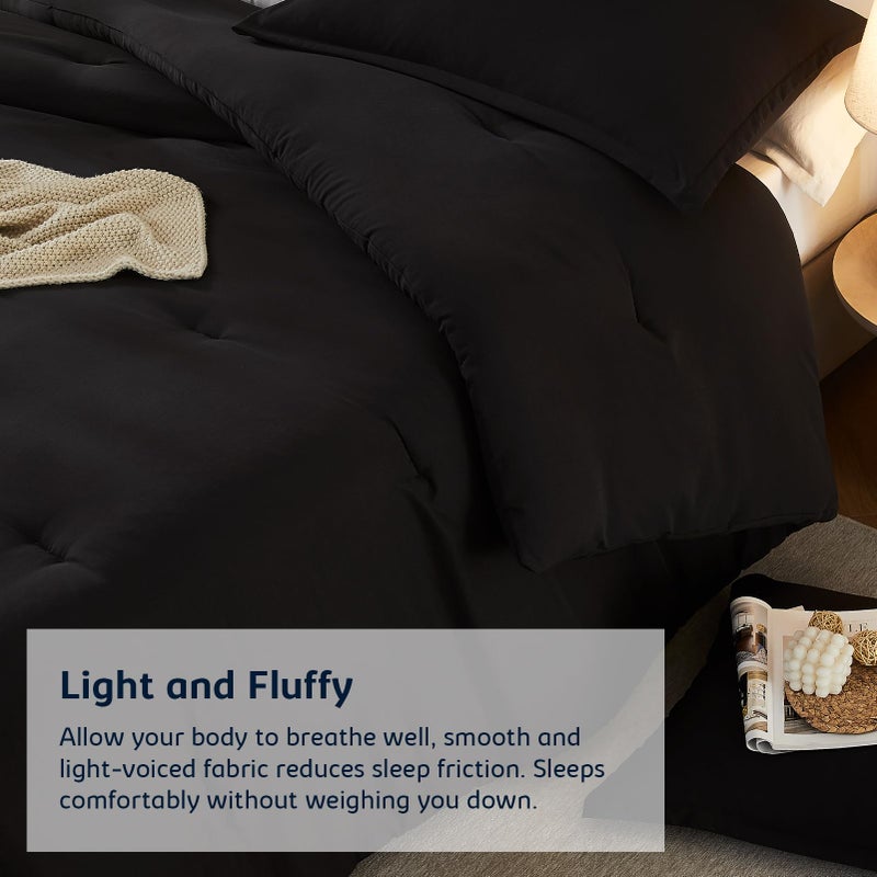 Quataly Queen Comforter Sets Black,3PCS Soft Lightweight Breathable Bedding Comforter Sets for All Season, Queen Size(90''×90'' Comforter & 2 Pillowcases) - Image 4